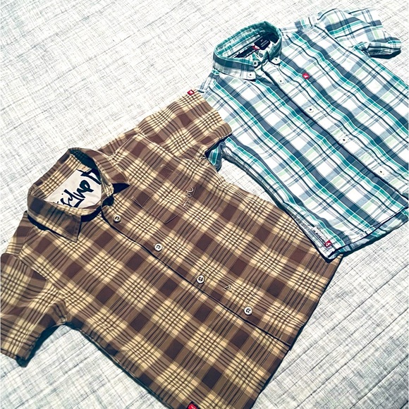 Two Shirts 4 4t boys QUIKSILVER button down EUC brown blue Spring casual Easter - Picture 2 of 16